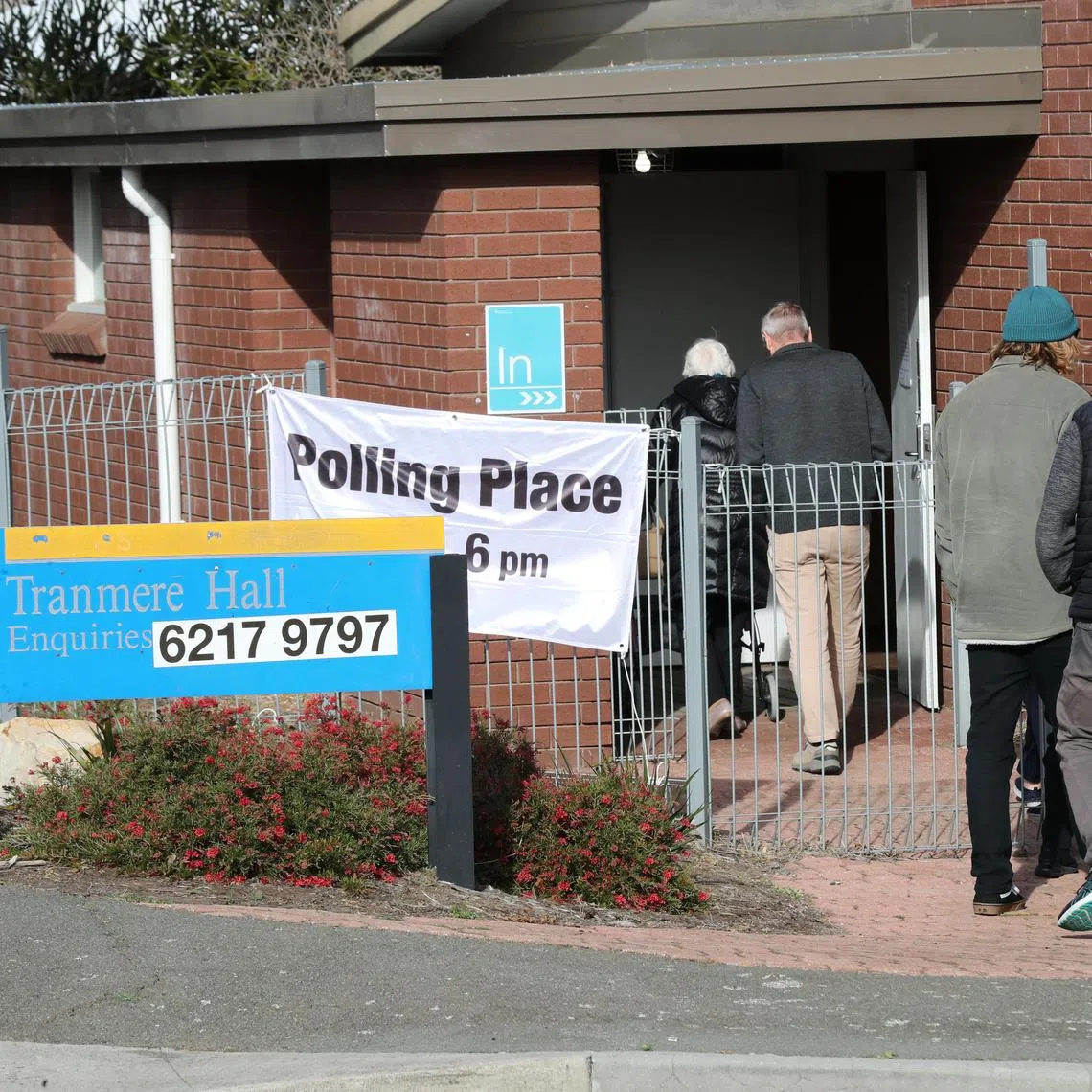 Voters entering a polling place at Tranmere Hall in Howrah, Australia, on July 19. 