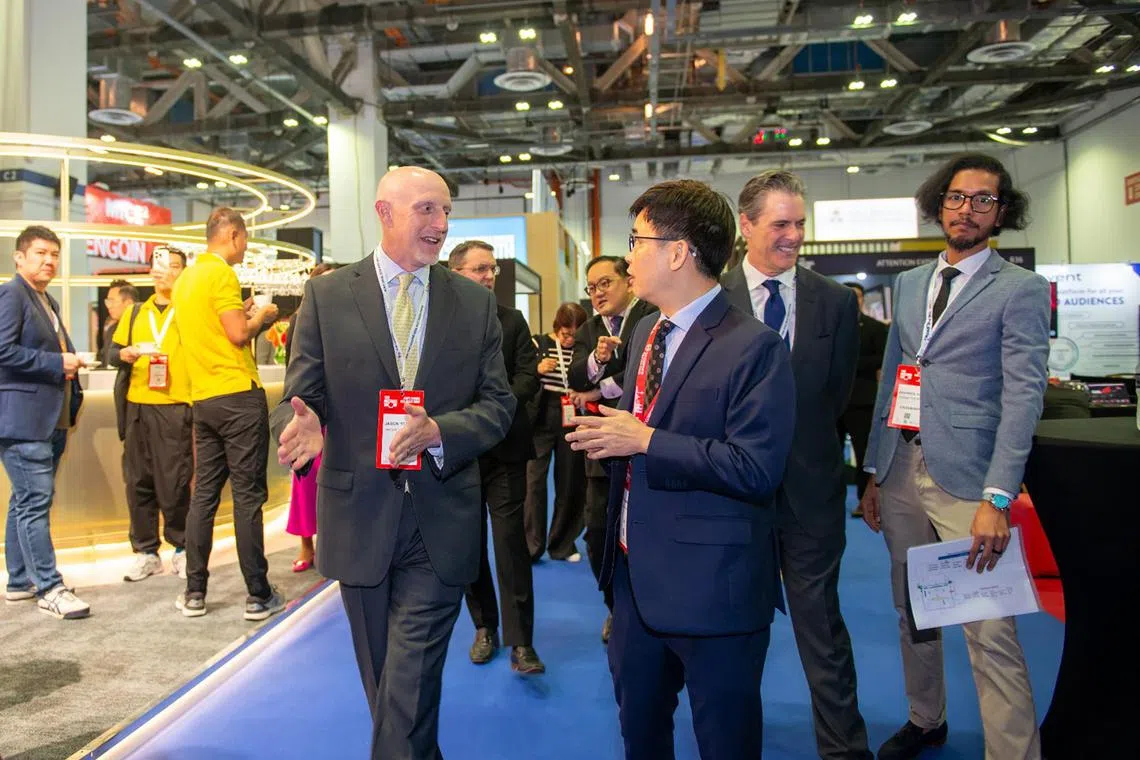 armice17 - Mr Jason Young, chief executive of Northstar Travel Group and Mr Yap Chin Siang, deputy chief executive of Singapore Tourism Board at The Meetings Show Asia Pacific at Sands Expo and Convention Centre, Marina Bay Sands, on April 17 2024. 



Source: Northstar Travel Group