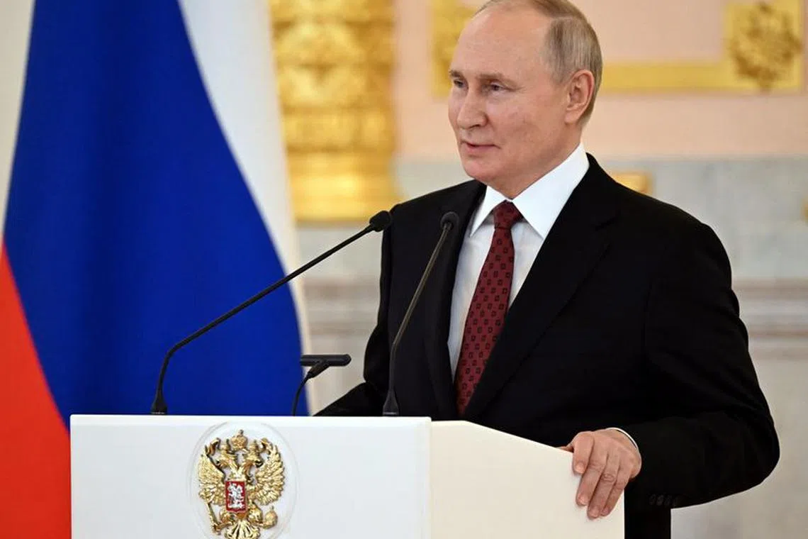 FILE PHOTO: Russian President Vladimir Putin delivers a speech during a ceremony to receive diplomatic credentials from newly appointed foreign ambassadors at the Grand Kremlin Palace in Moscow, Russia, December 4, 2023. Sputnik/Pavel Bednyakov/Pool via REUTERS/File photo