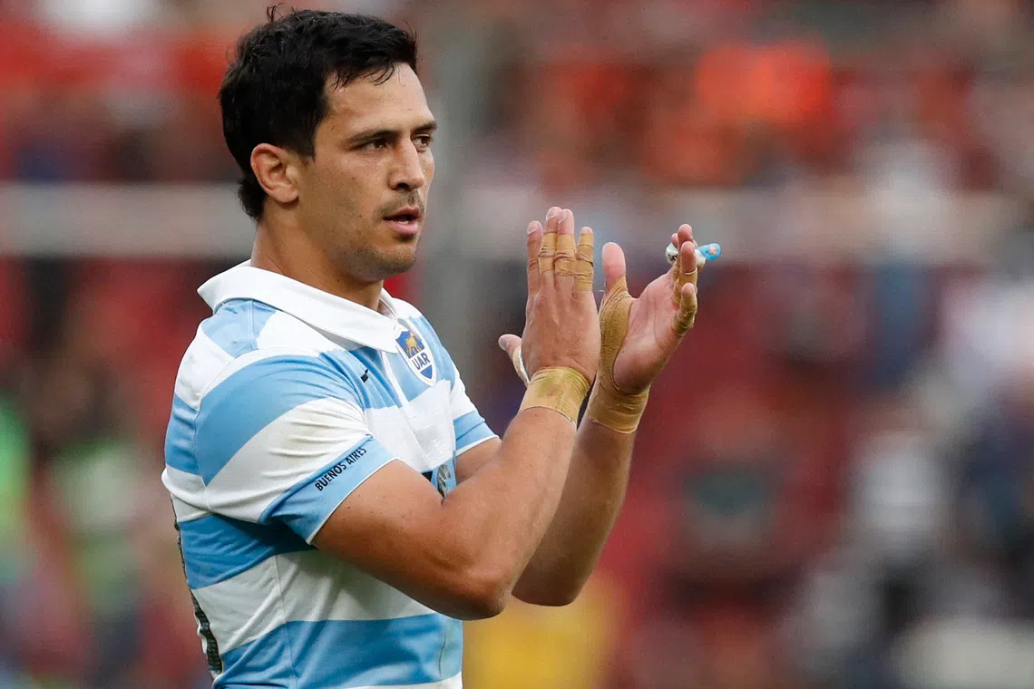 Rugby Union - Rugby Championship - Argentina v South Africa - Estadio Libertadores de America, Buenos Aires, Argentina - September 17, 2022 Argentina's Matias Moroni celebrates scoring a try REUTERS/Agustin Marcarian