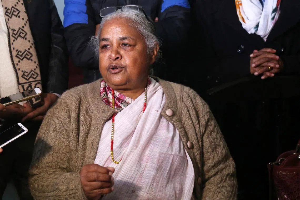 FILE PHOTO: Nepal's former Chief Justice Sushila Karki speaks with the media in Kathmandu, Nepal, January 30, 2019. REUTERS/Stringer/ File Photo