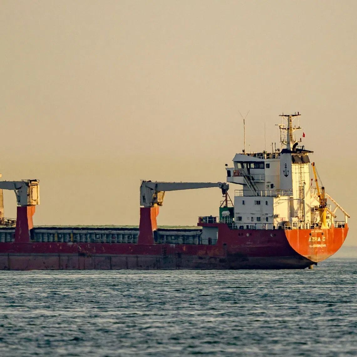 The Mongalia-flagged cargo ship "Azra C" lying at anchor in the Sea of Marmara, off Istanbul, on June 4. It has been there since August 2025. The ship's crew members cannot leave until another crew arrives.