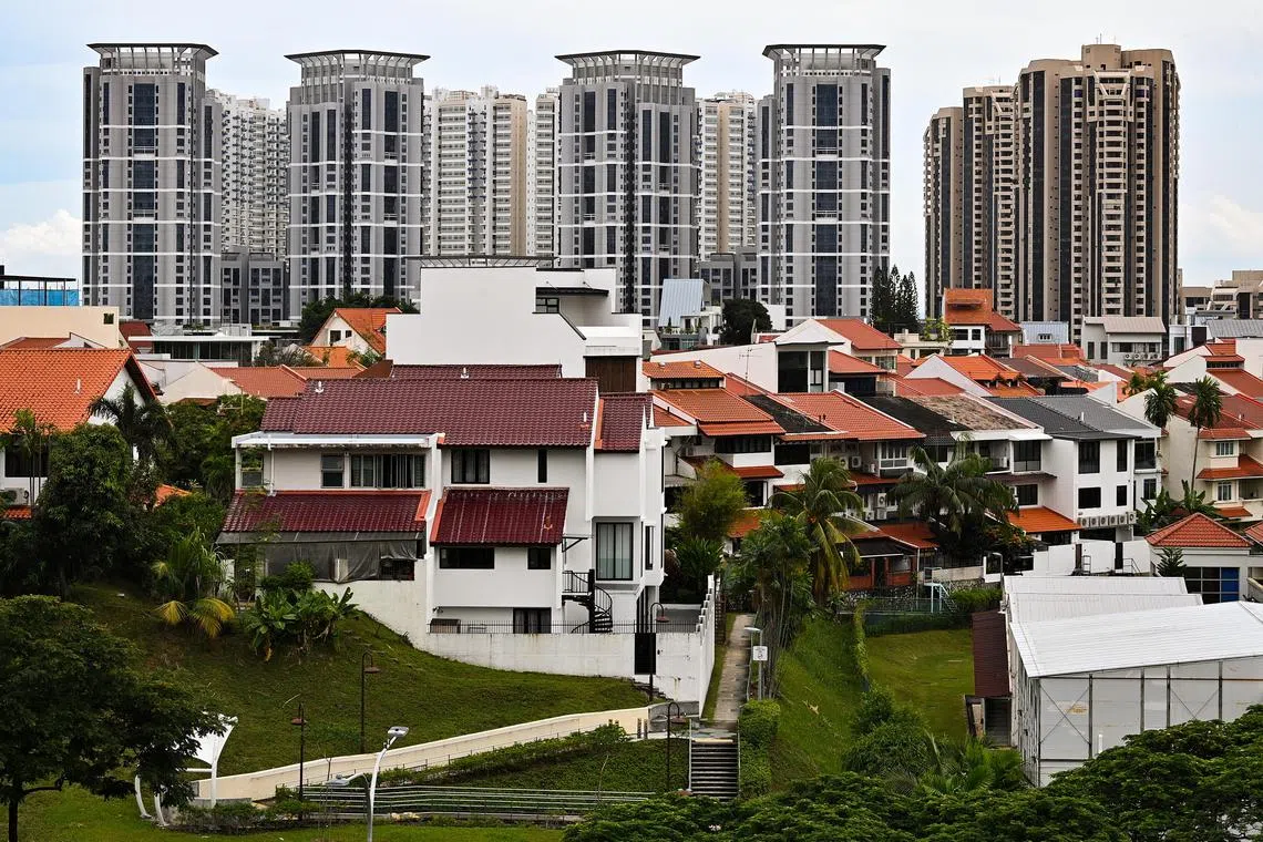 Private housing, landed properties and condominiums as viewed from Blk 13A Bedok South Road on Feb 8, 2022.