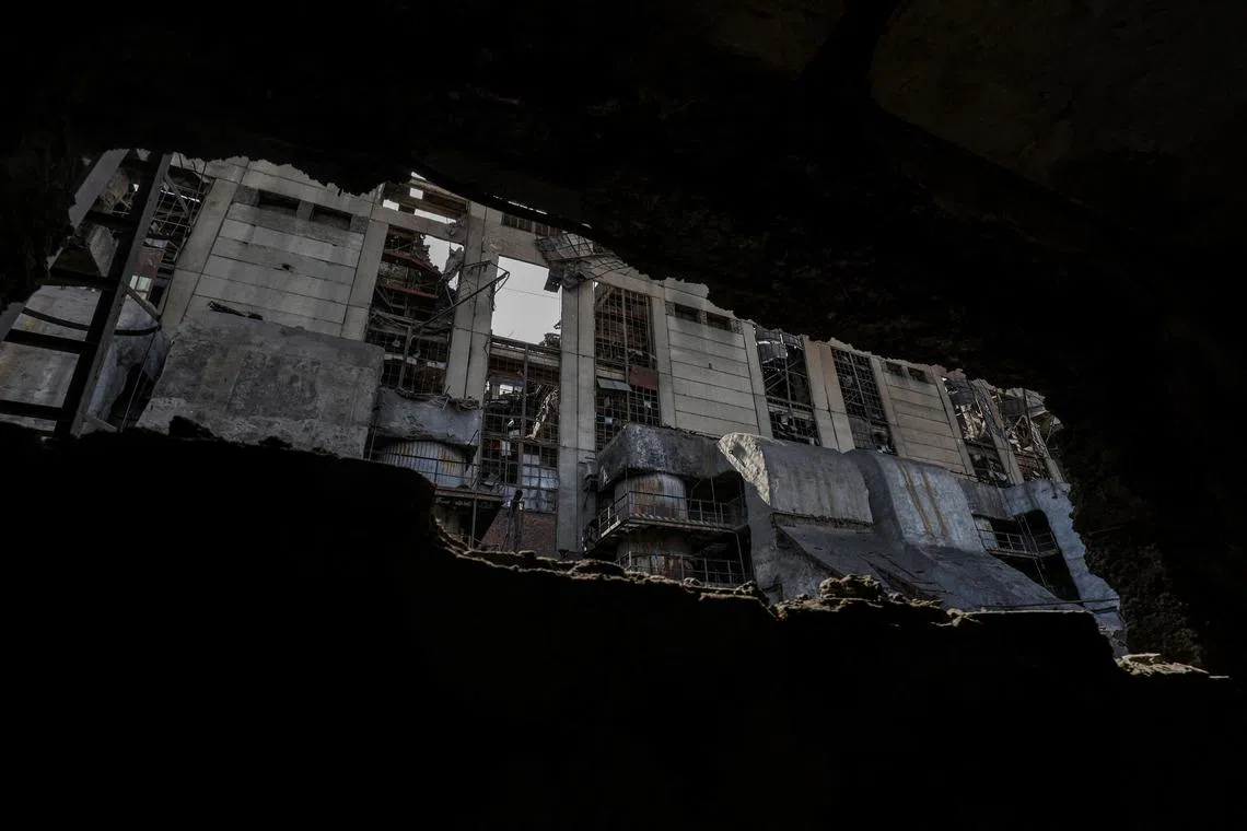 A thermal power plant is damaged by recent Russian missile strikes, in the west of Ukraine.