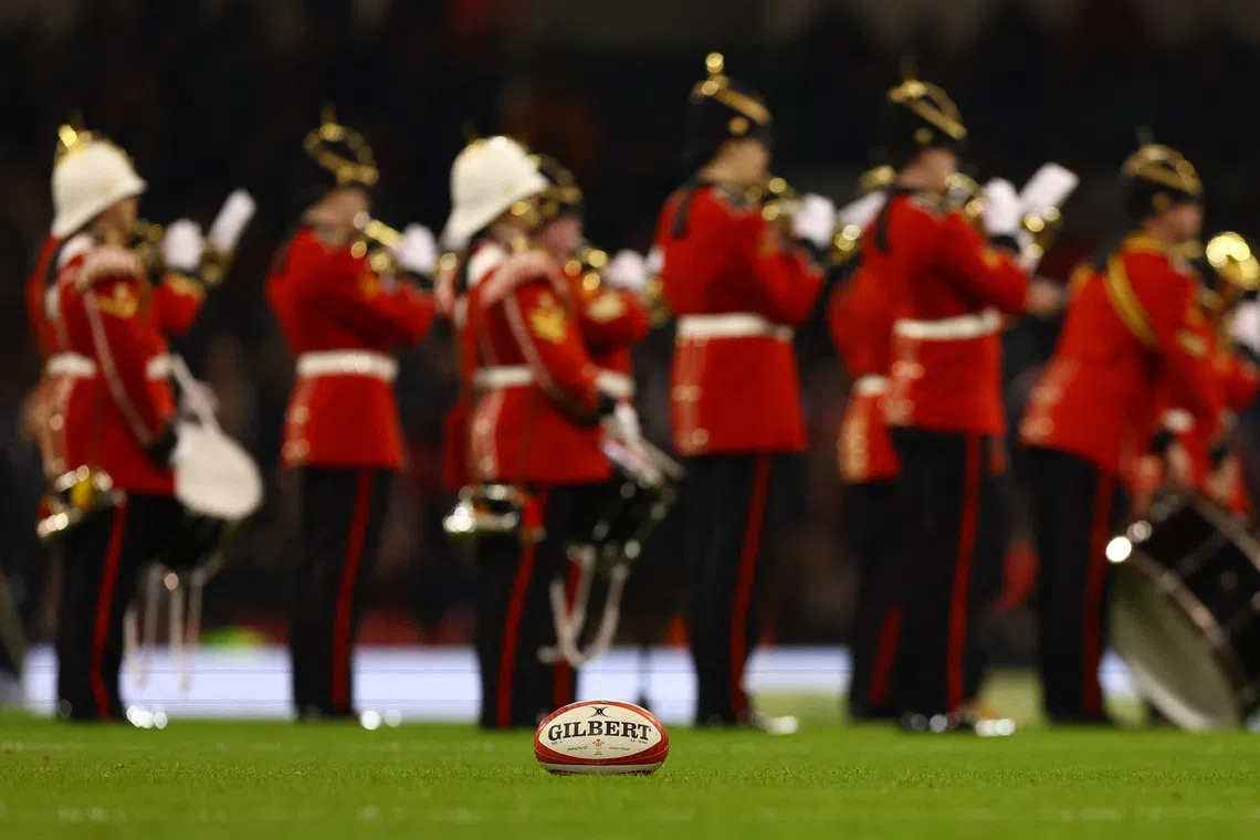 Rugby Union - Six Nations Championship - Wales v France - Principality Stadium, Cardiff, Wales, Britain - March 10, 2024 General view of a rugby ball before the match REUTERS/Molly Darlington