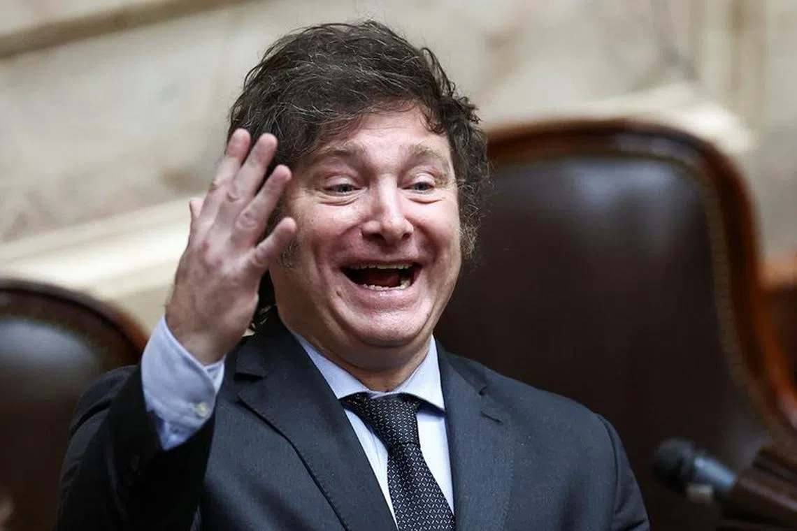File photo: Argentine President-elect Javier Milei reacts before the start of the session of the legislative assembly at the National Congress, in Buenos Aires, Argentina, November 29, 2023. REUTERS/Agustin Marcarian/File photo