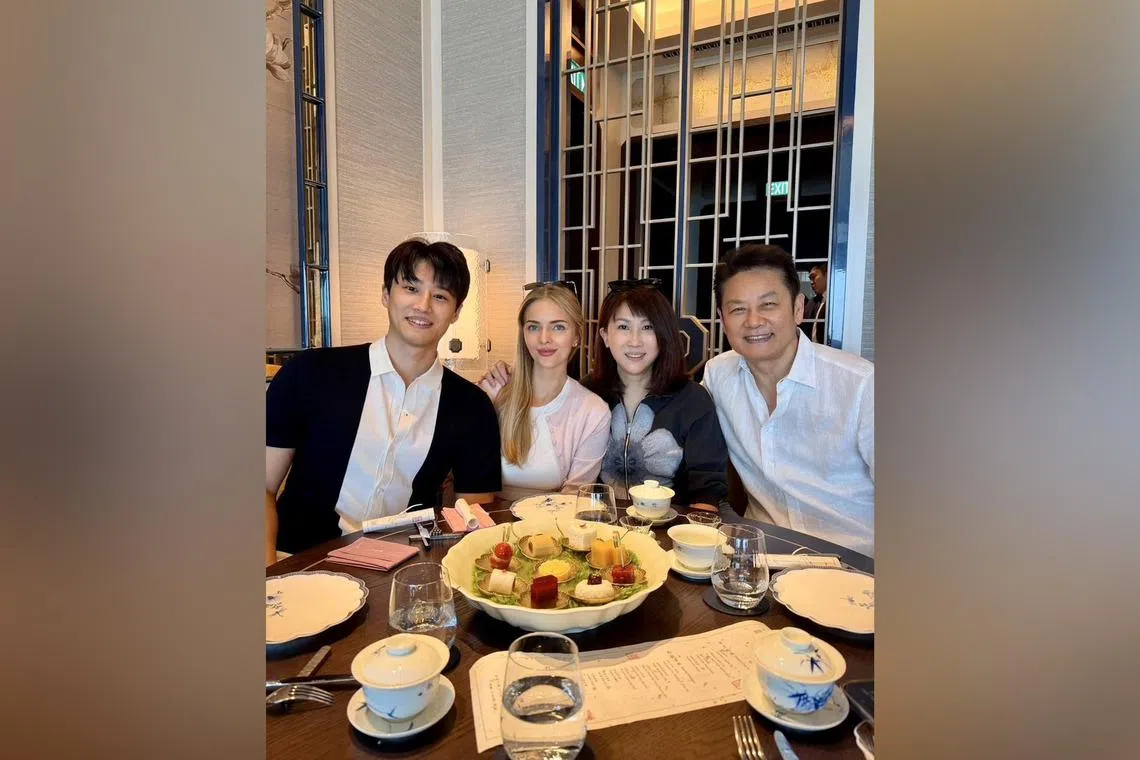 (From right) Hsu Nai-lin with his wife Wang Chia-lien, daughter-in-law Anya Sopova and son Hsu Hsin-yang in a photo posted on social media on March 24.