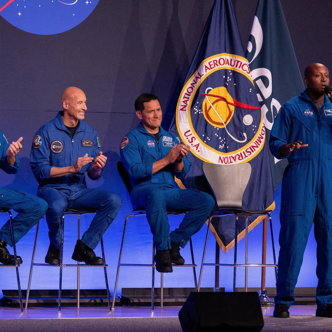 Mission specialist Andre Douglas speaks during the unveiling for the NASA Artemis III mission at an event at NASA Johnson Space Center in Houston, Texas, U.S., June 9, 2026.   REUTERS/Antranik Tavitian