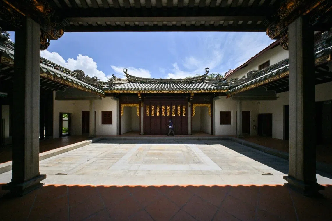 Screen door at the entrance hall and front courtyard of House of Tan Yeok Nee on Oct 14, 2025.  The House of Tan Yeok Nee, built in 1885 opposite The Istana, is one of the biggest conservation projects of the year - more than $100m including the land sale - and will be open to the public on Nov 1, 2025.