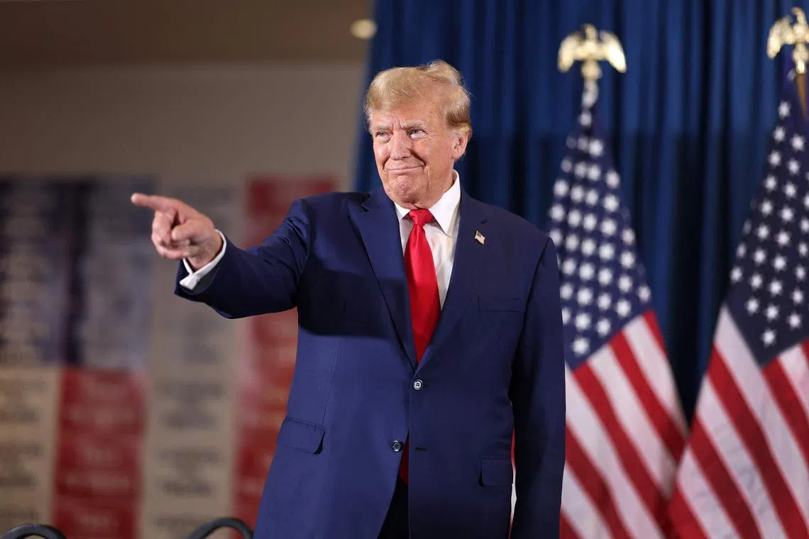 Republican presidential candidate former President Donald Trump arrives for a rally on Jan 5 in Sioux Center, Iowa. 