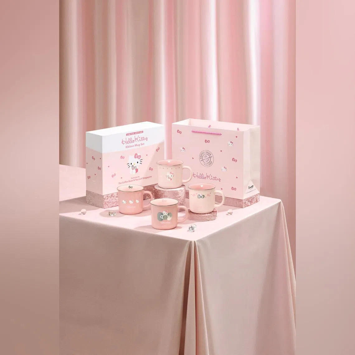The Hello Kitty ribbon mug set can be purchased at all The Coffee Bean & Tea Leaf stores islandwide, except at Marina Bay Sands, from May 1.