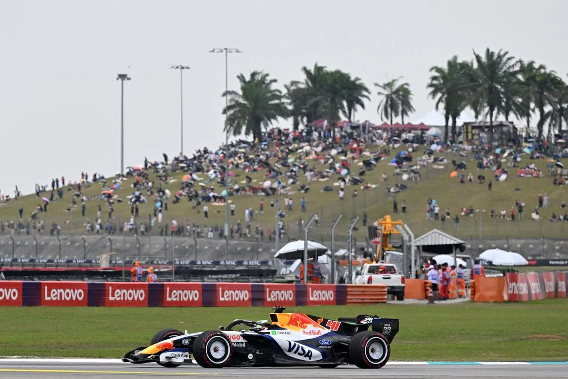 Racing Bulls’ British driver Arvid Lindblad steers his car during the third practice session ahead of the Bahrain Grand Prix in Sepang on Oct 3.