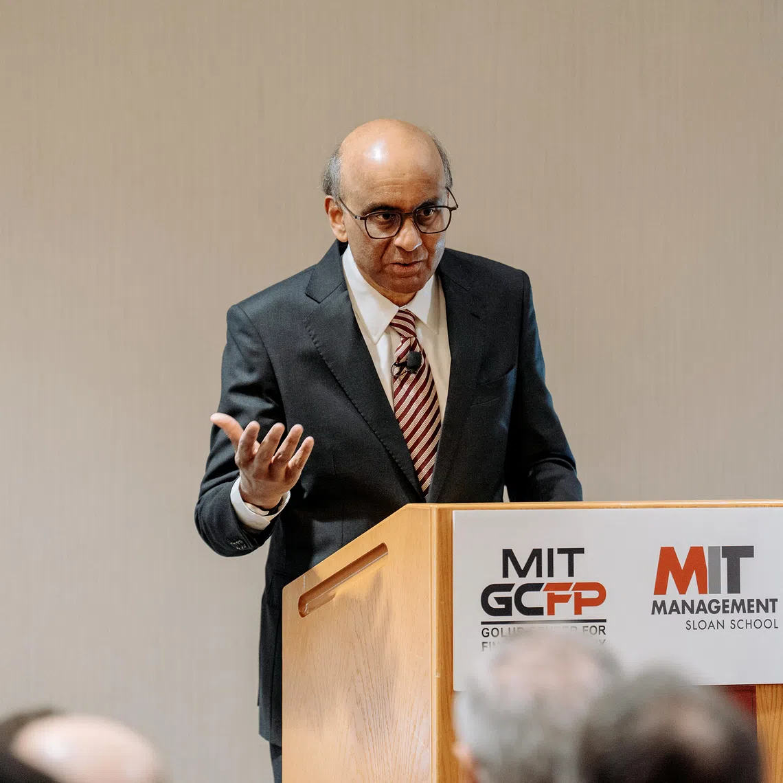 President Tharman Shanmugaratnam speaking at a lecture at the Massachusetts Institute of Technology Sloan School of Management on Dec 9.
