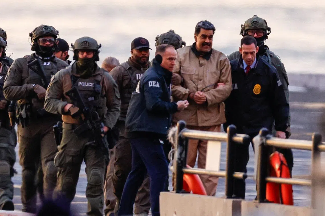 Captured Venezuelan President Nicolas Maduro arriving at the Downtown Manhattan Heliport in New York on Jan 5.