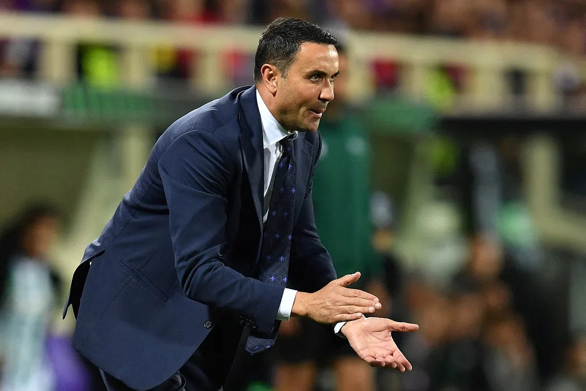 Soccer Football - Conference League - Semi Final - Second Leg - Fiorentina v Real Betis - Stadio Artemio Franchi, Florence, Italy - May 8, 2025 Fiorentina coach Raffaele Palladino, who has taken over at Atalanta REUTERS/Jennifer Lorenzini