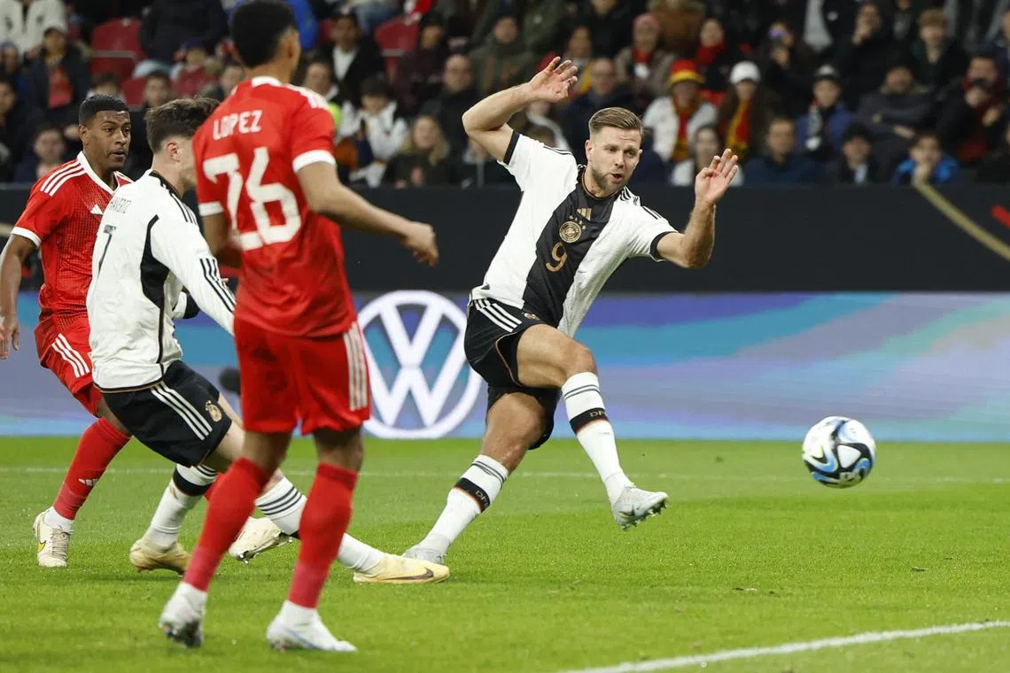 Niclas Fullkrug opening the scoring for Germany in their 2-0 international friendly win over Peru.
