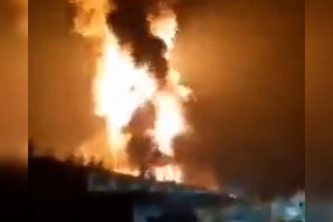 A screenshot from a video uploaded to social media and said to show on of the blast sites.