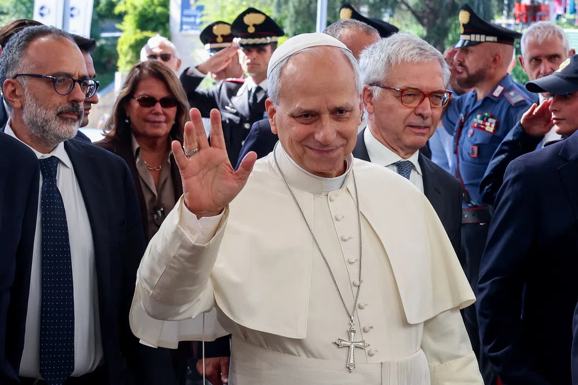 Pope Leo arrives at Gemelli Hospital on Oct 13 ahead of the pontiff’s surgery to remove a lung nodule, in Rome, Italy.