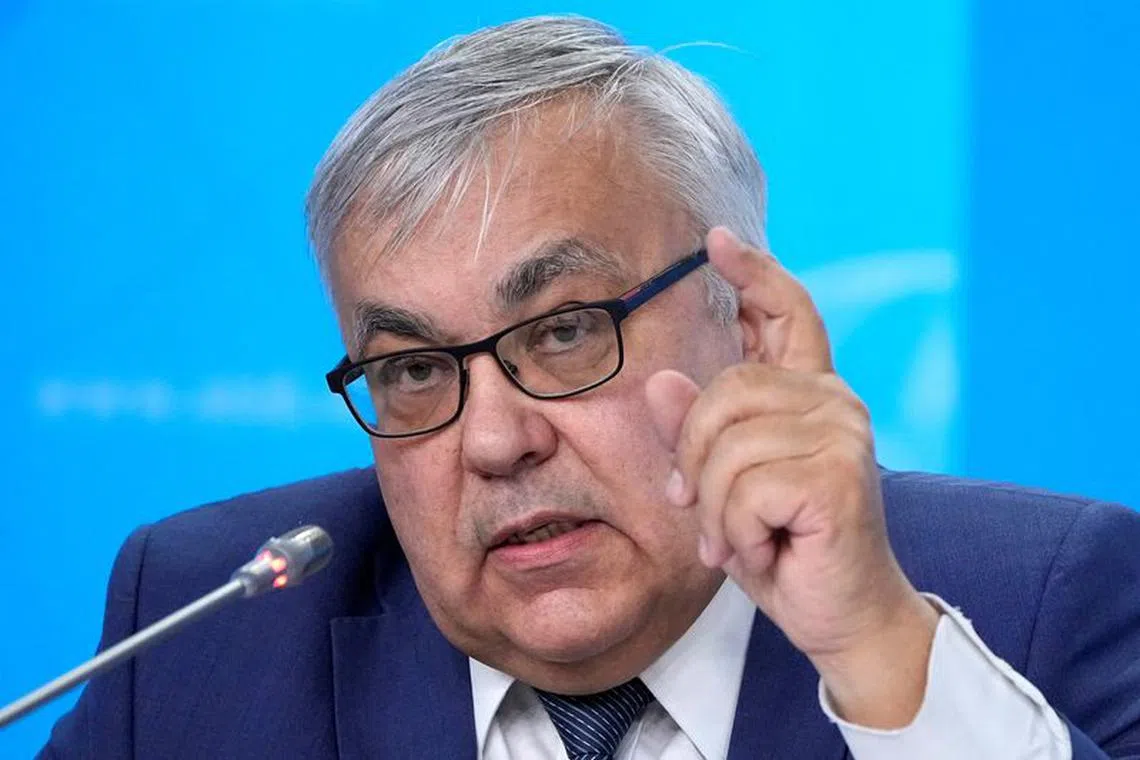FILE PHOTO: Russian Deputy Foreign Minister Sergei Vershinin speaks during a briefing following Russia's decision to quit the Black Sea grain deal in Moscow, Russia July 21, 2023. Alexander Zemlianichenko/Pool via REUTERS