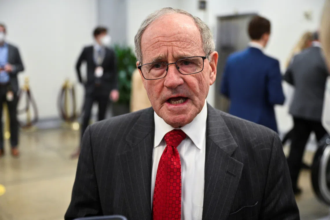U.S. Senator Jim Risch (R-ID) speaks with reporters at the U.S. Capitol in Washington, U.S., February 17, 2022. REUTERS/Jon Cherry