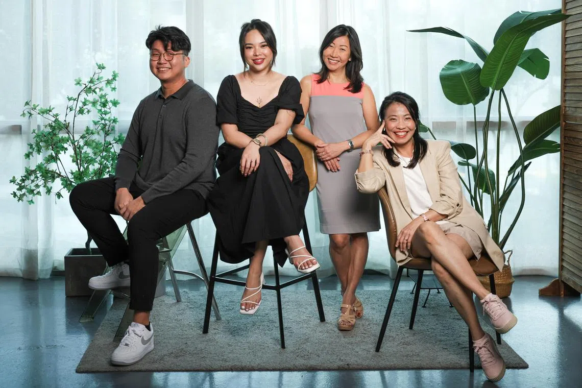 Gen Z startup Surety is holding Singapore's first menopause festival. From left: Co-founders Elmer Yap and  Valery Tan, its medical advisor Dr June Tan Sheren and its human resources advisor Julie Lee. ST PHOTO: Gin Tay