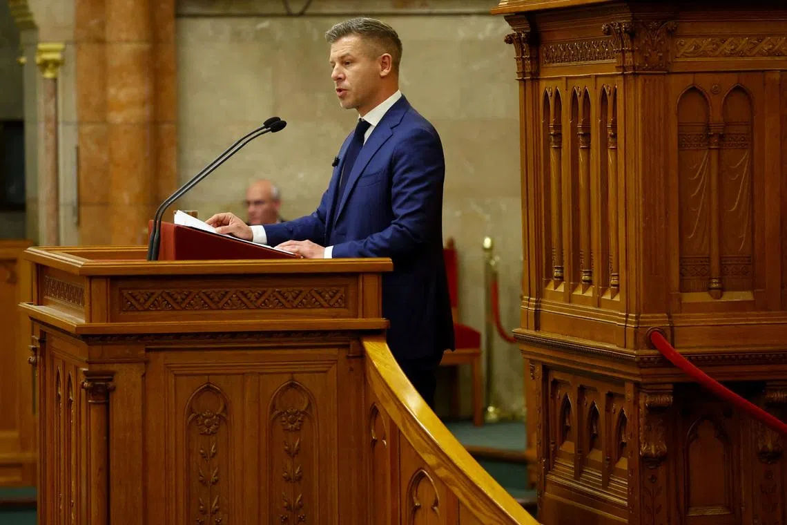 Hungarian Prime Minister Peter Magyar delivers a speech during a plenary session in the Parliament, in Budapest, Hungary, May 26, 2026. REUTERS/Bernadett Szabo