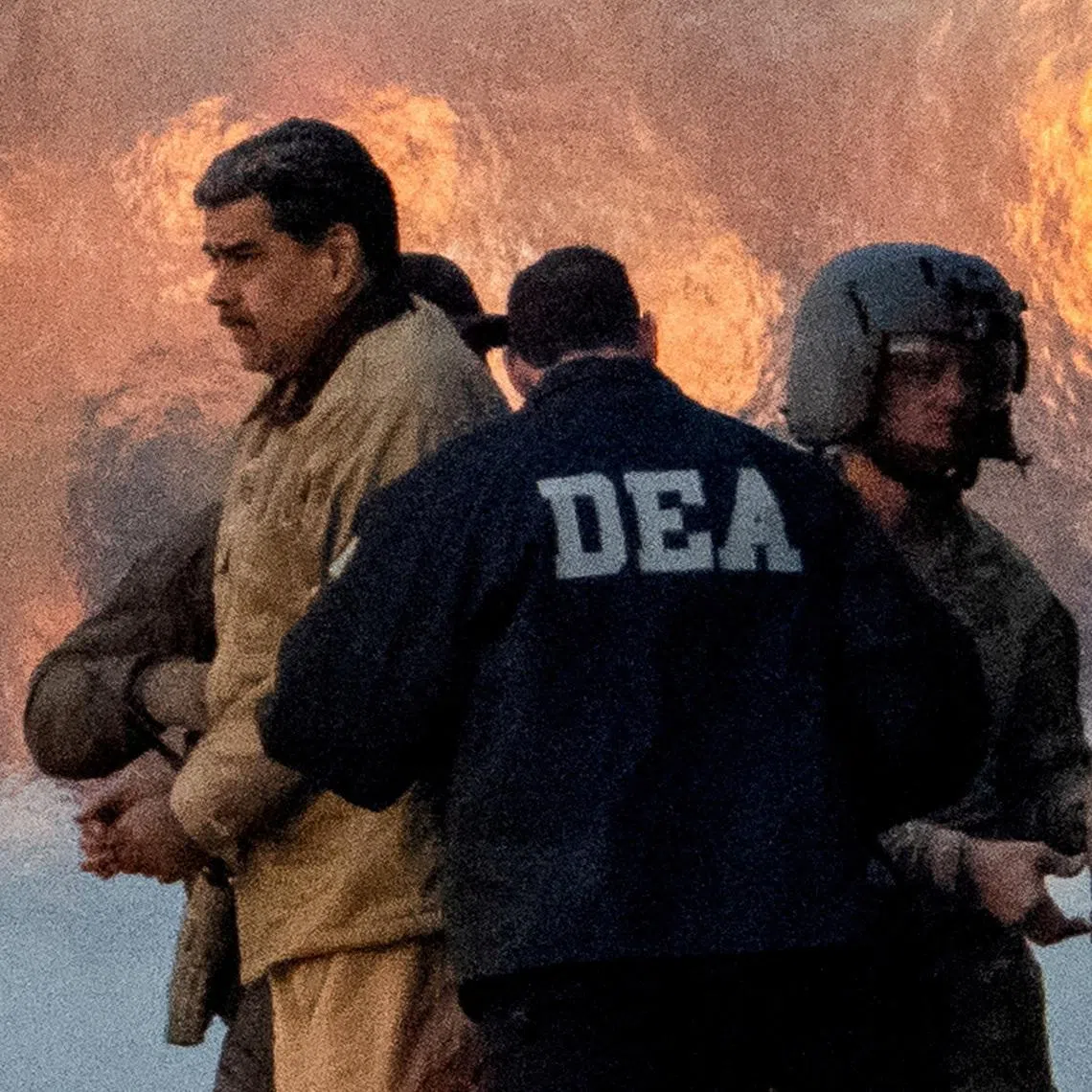 Captured Venezuelan President Nicolas Maduro is escorted, as he heads towards the Daniel Patrick Moynihan United States Courthouse in Manhattan for an initial appearance to face U.S. federal charges including narco-terrorism, conspiracy, drug trafficking, money laundering and others, at Downtown Manhattan Heliport, in New York City, US, January 5, 2026.
