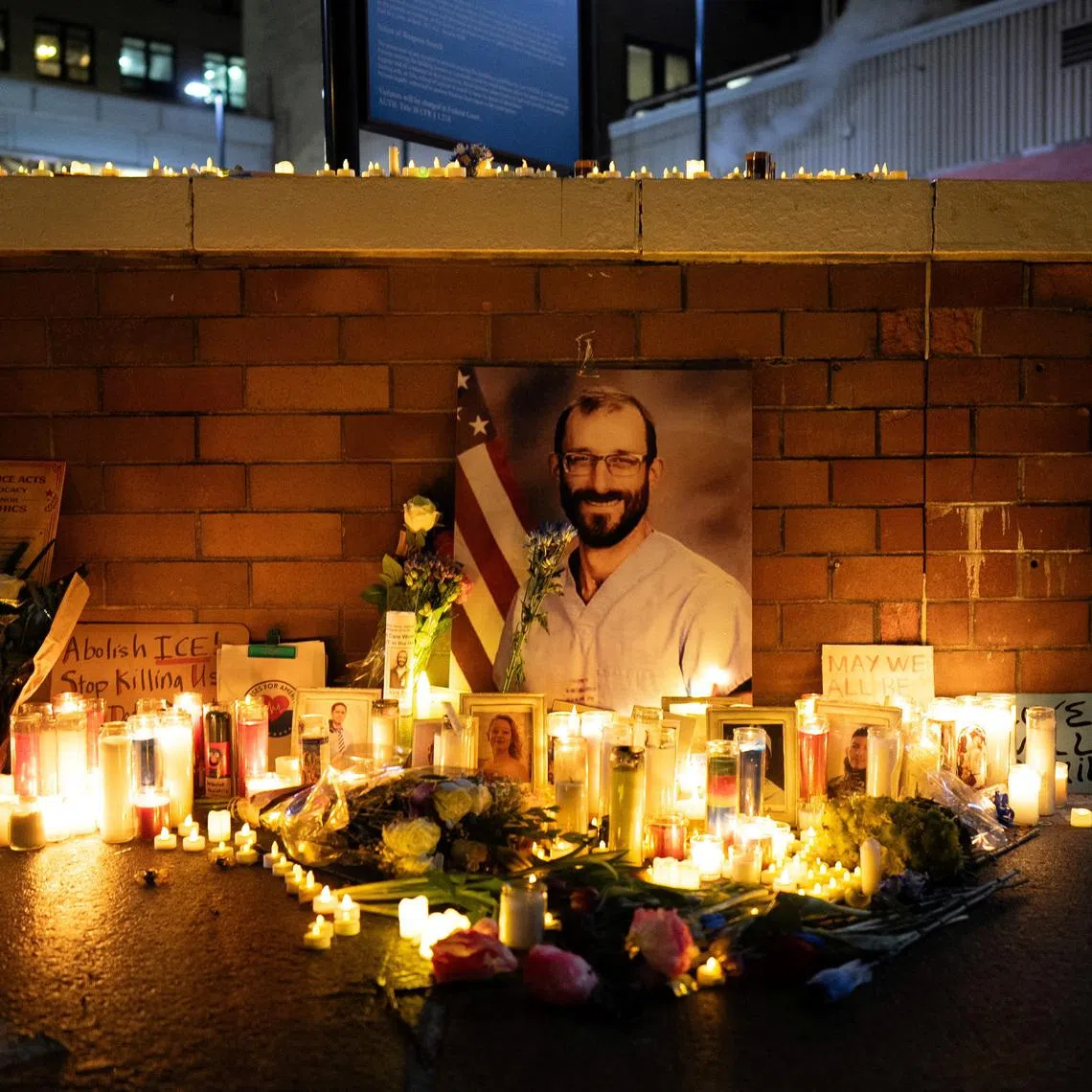 A memorial for Alex Pretti, an ICU nurse who was fatally shot by federal immigration agents trying to detain him in Minneapolis, Minnesota, at the Margaret Cochran Corbin VA Campus in New York City, U.S., January 29, 2026. REUTERS/David 'Dee' Delgado
