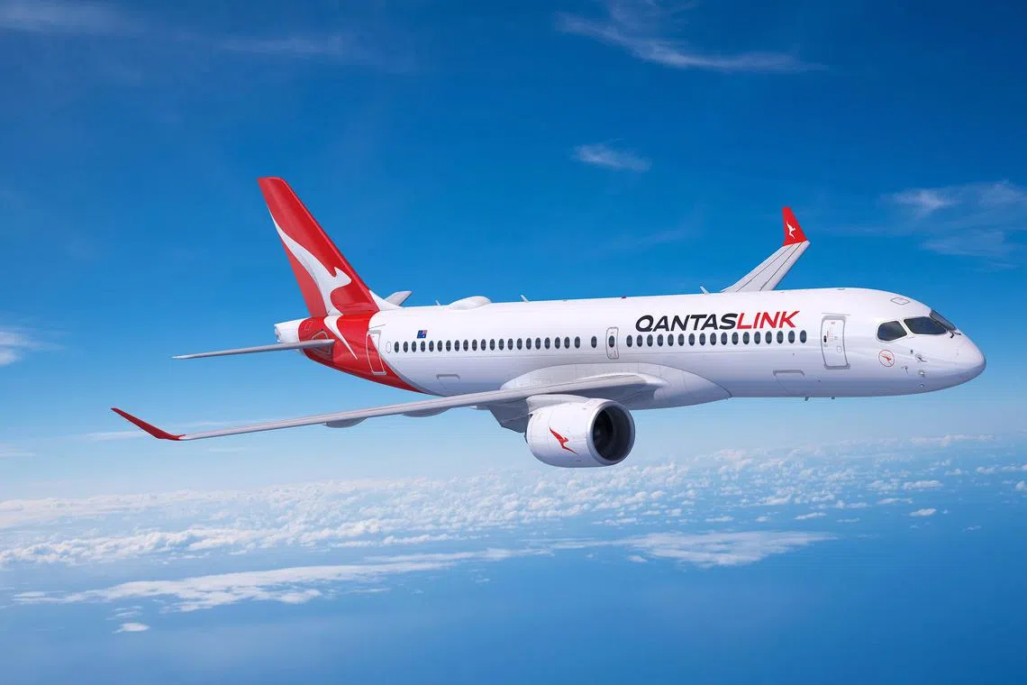 yfqantas16 - The exterior of Qantas' Airbus A220 aircraft, which will operate between Singapore and Darwin from March 30, 2025.

Credit: Qantas