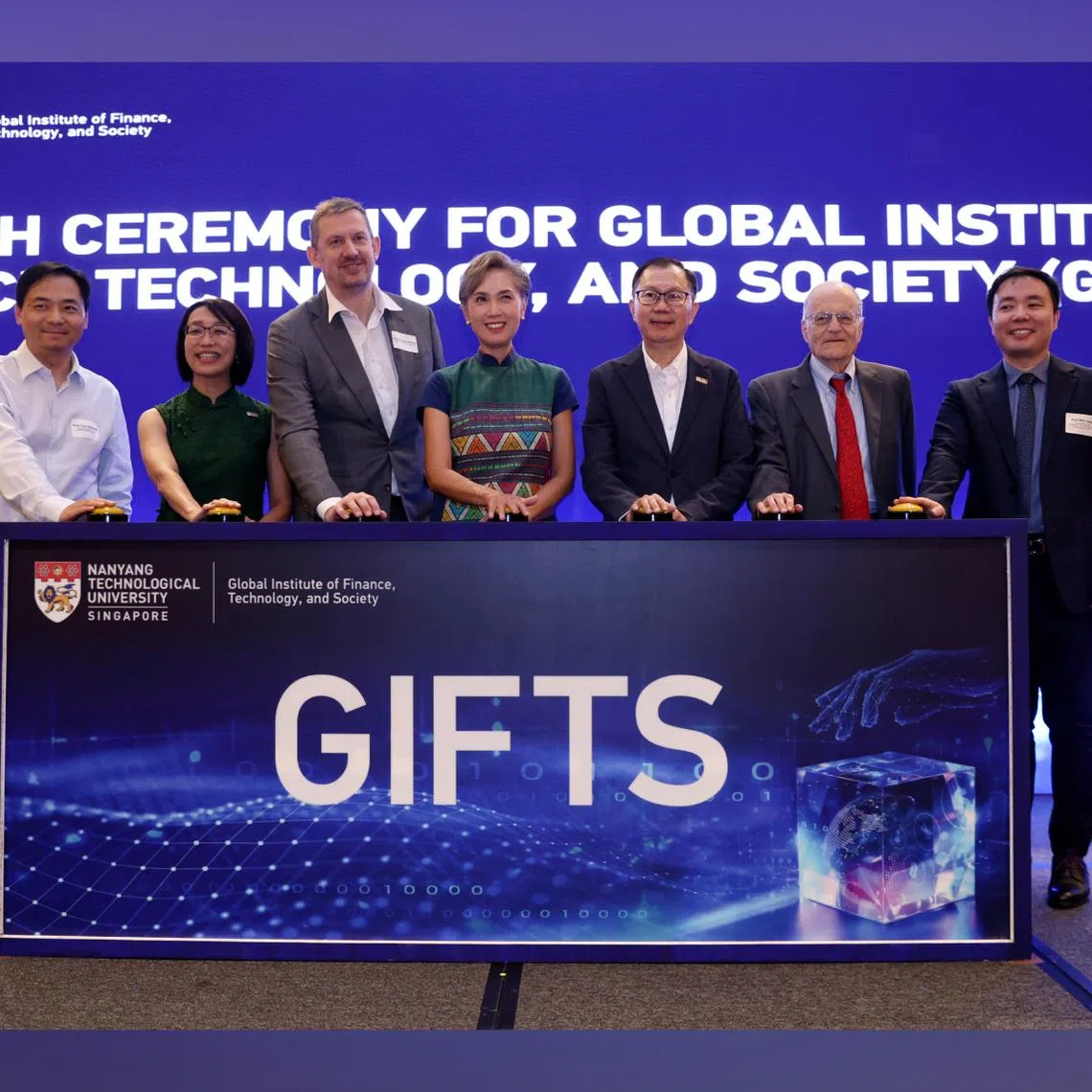 Minister for Digital Development and Information Josephine Teo (centre) at the launch of the Global Institute of Finance, Technology, and Society on May 30.