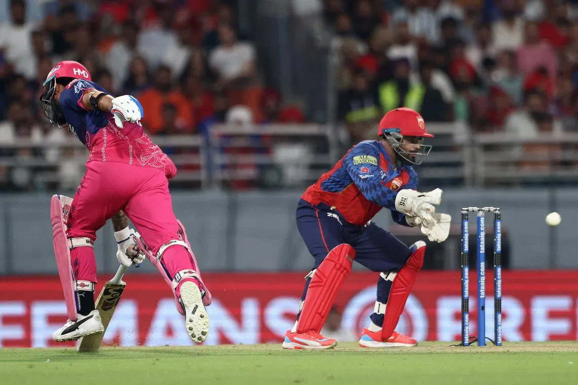 Cricket - Indian Premier League - IPL - Punjab Kings v Rajasthan Royals - Maharaja Yadavindra Singh International Cricket Stadium, New Chandigarh, India - April 28, 2026 Rajasthan Royals' Riyan Parag in action REUTERS/Mihir Singh