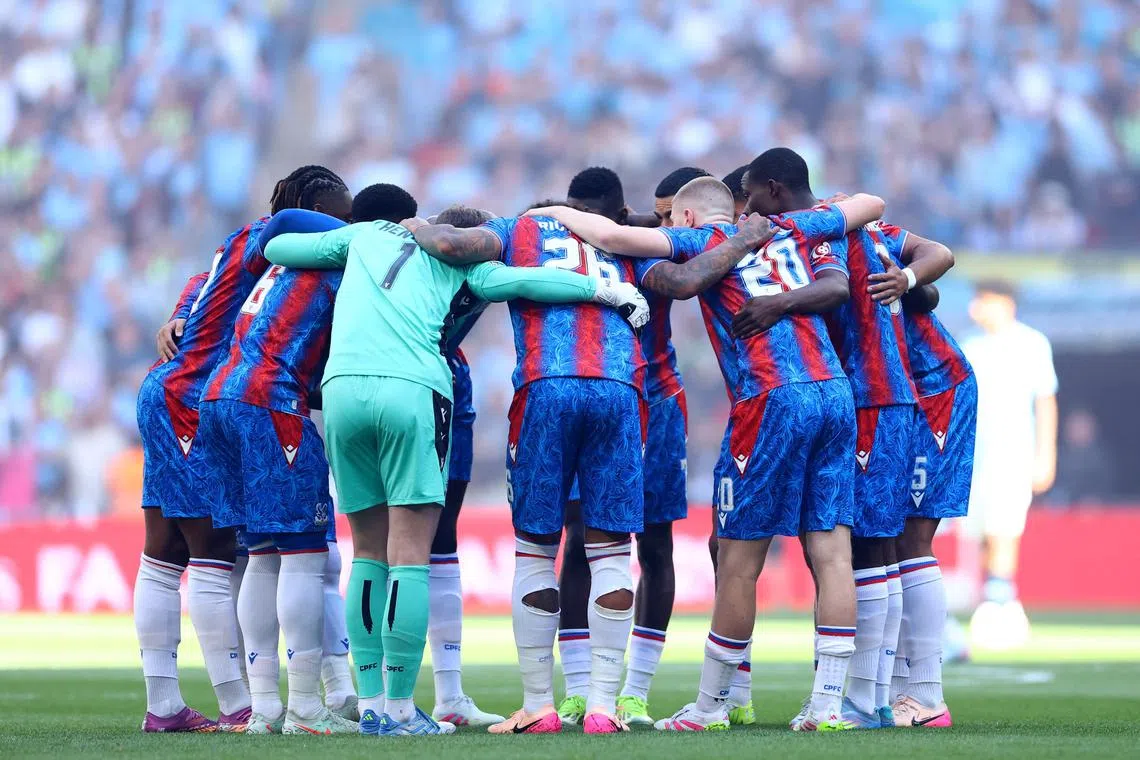 FILE PHOTO: Soccer Football - FA Cup - Final - Crystal Palace v Manchester City - Wembley Stadium, London, Britain - May 17, 2025 Crystal Palace players huddle before the match Action Images via Reuters/Andrew Boyers/File Photo