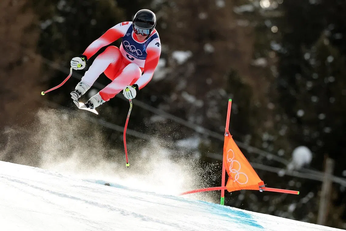 Milano Cortina 2026 Olympics - Alpine Skiing - Men's Downhill - Stelvio Ski Centre, Bormio, Italy - February 07, 2026. Franjo von Allmen of Switzerland in action during the Men's Downhill REUTERS/Christian Hartmann