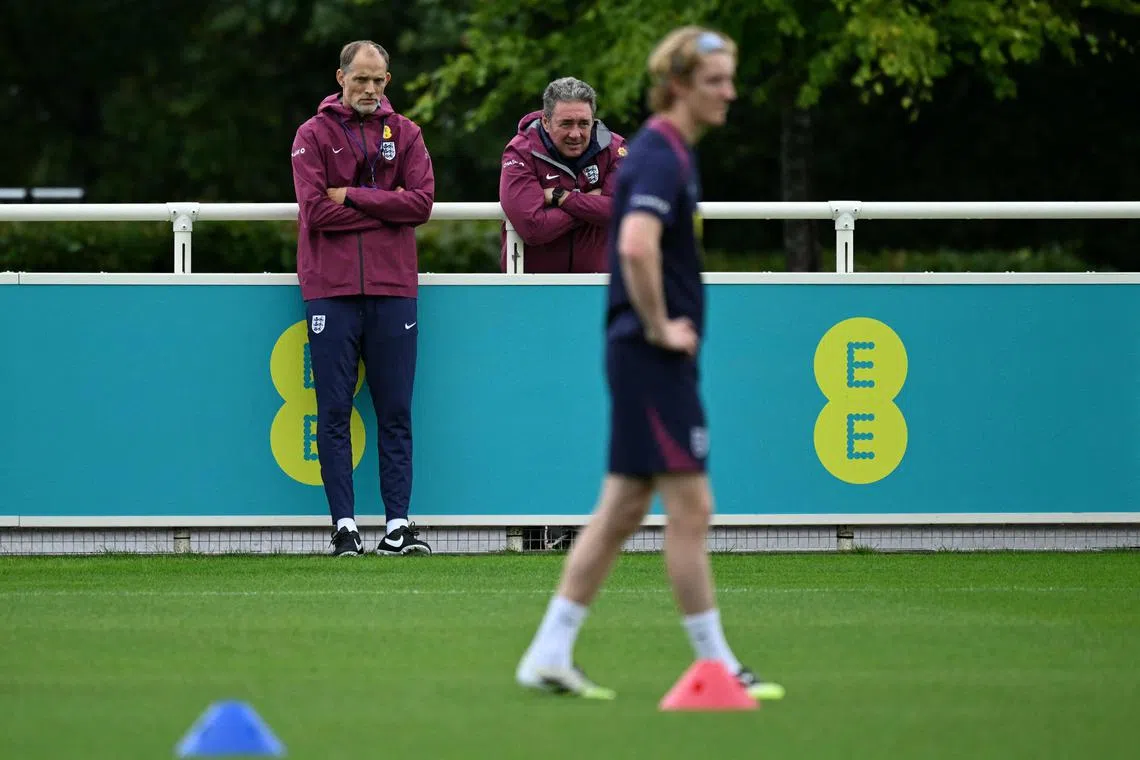 England head coach Thomas Tuchel watching on during a training session.