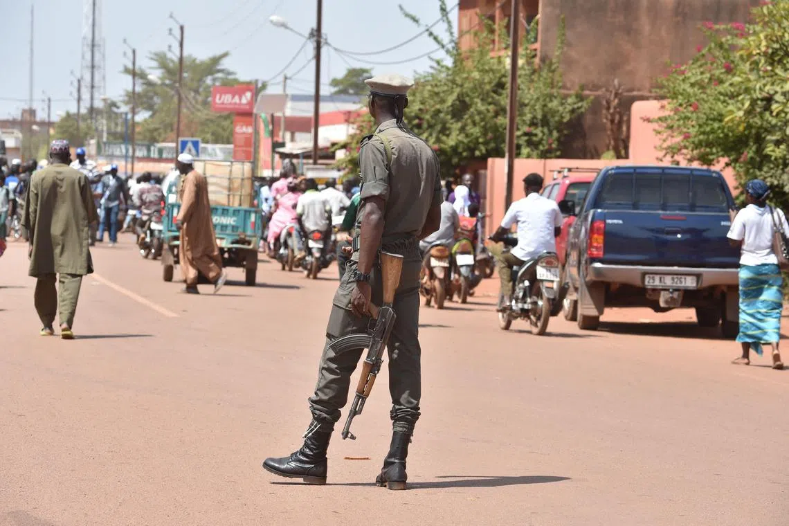 A policeman patrolling in the center of Ouahigouya, eastern Burkina Faso in October 2018.