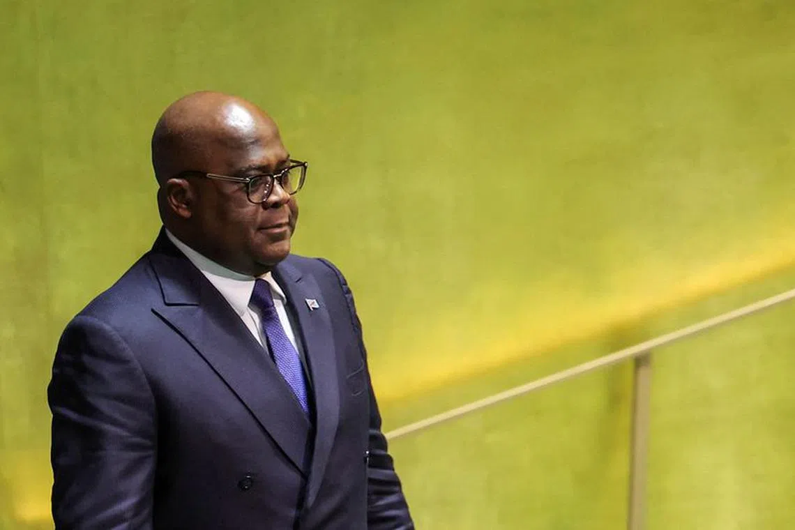 FILE PHOTO: Democratic Republic of Congo President Felix Antoine Tshisekedi Tshilombo arrives to address the 78th Session of the U.N. General Assembly in New York City, U.S., September 20, 2023.  REUTERS/Eduardo Munoz/File Photo