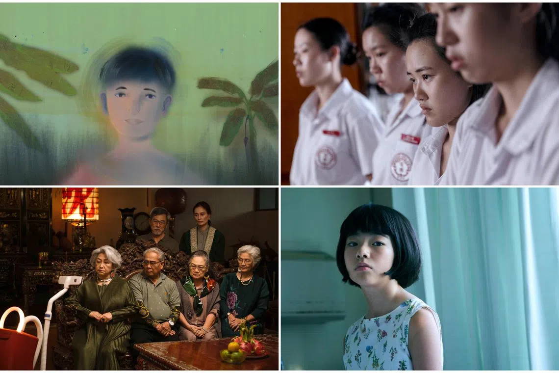 (Clockwise from top left) More Than Happy by Singaporean director Tan Wei Keong, Amoeba by Singaporean film-maker Tan Siyou, Japan-Singapore-France-Philippines-Indonesia production Renoir, and A Useful Ghost, co-produced by Singapore-based Momo Film Co.