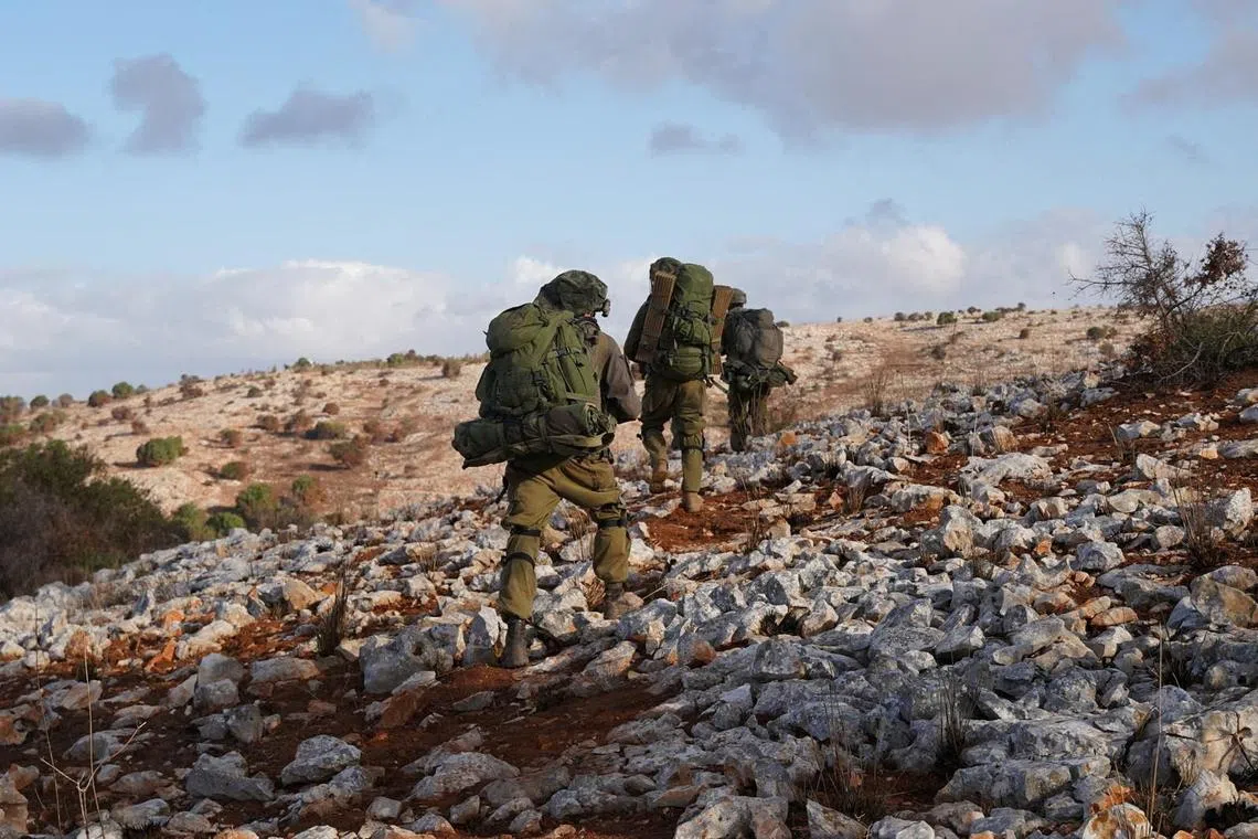 Members of the Israeli army taking part in an operation in southern Lebanon, on Oct 3, 2024.