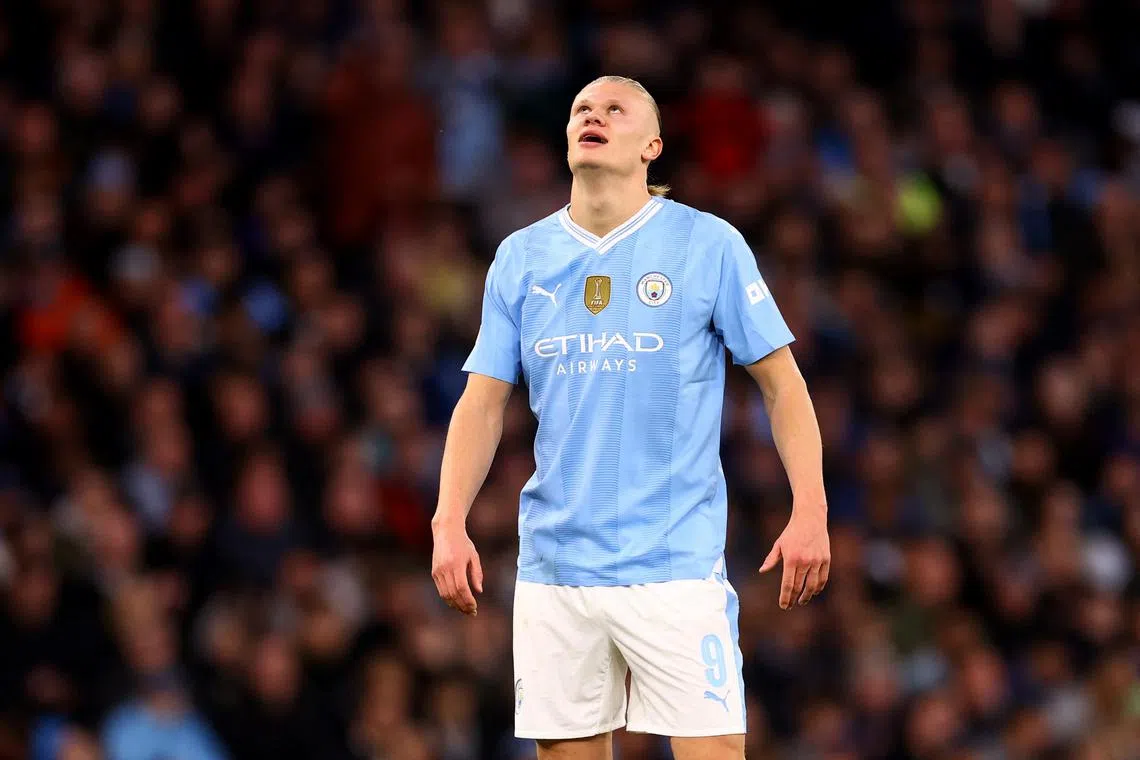FILE PHOTO: Soccer Football - Champions League - Quarter Final - Second Leg - Manchester City v Real Madrid - Etihad Stadium, Manchester, Britain - April 17, 2024 Manchester City's Erling Braut Haaland looks dejected after Real Madrid's Rodrygo scores their first goal REUTERS/Carl Recine/File Photo