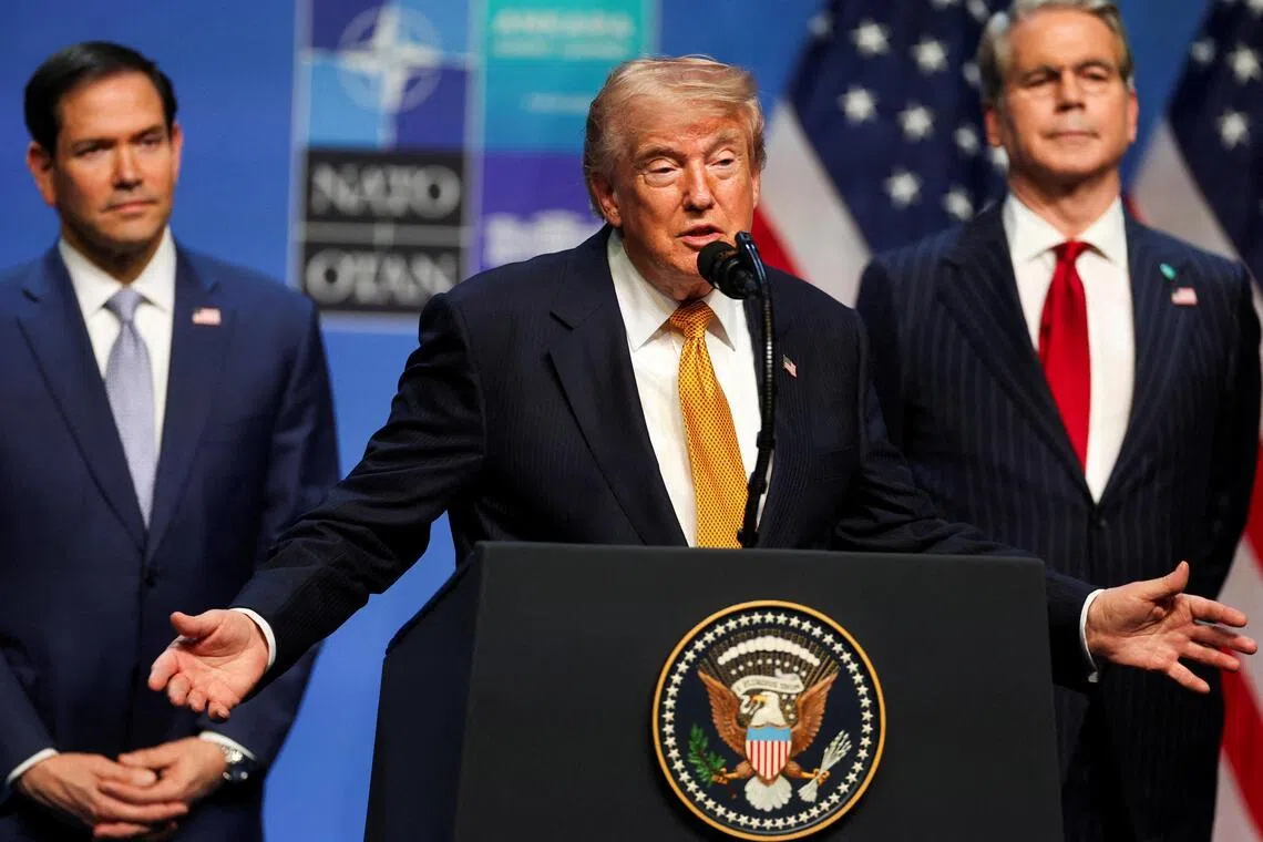 US President Donald Trump speaking to the media at a NATO leaders’ summit in Ankara, Turkey, on July 8.
