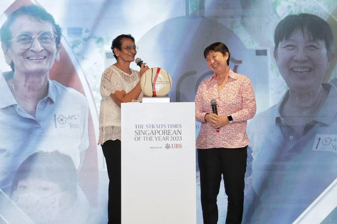 Former nurse Ronita Paul (left) and volunteer coordinator Geraldine Lee were jointly named ST Singaporean of the Year 2023.