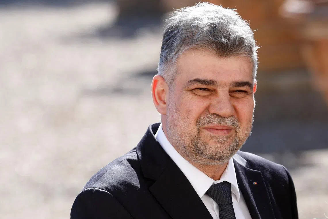 Romania's Prime Minister Marcel Ciolacu poses for a picture after giving a joint statement with Italian Prime Minister Giorgia Meloni, on the day of their bilateral meeting at Villa Doria Pamphili in Rome, Italy, February 15, 2024. REUTERS/Remo Casilli/File Photo
