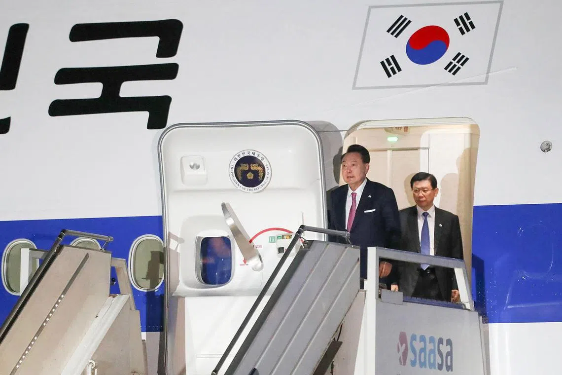 South Korean President Yoon Suk Yeol arriving for the Apec Summit in Peru, on Nov 14.