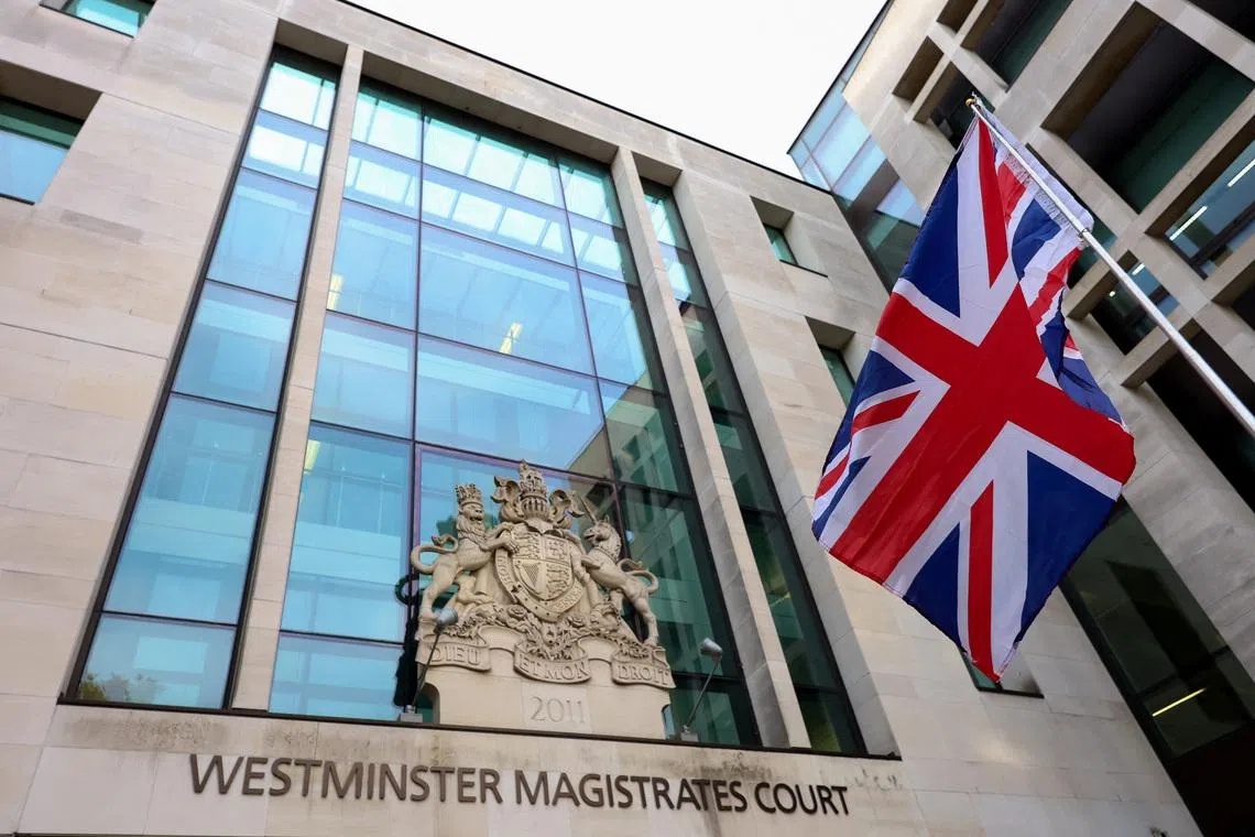 FILE PHOTO: A Union Jack is flown outside Westminster Magistrates' Court, in London, Britain, November 4, 2025. REUTERS/Hannah McKay/File Photo