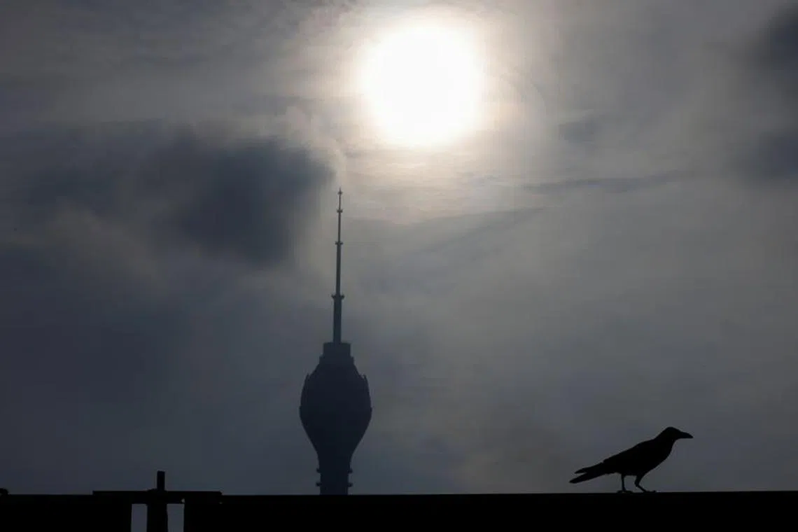 A crow is seen in front of  Lotus Tower, Sri Lanka's tallest building in Colombo, Sri Lanka, July 30 , 2022. REUTERS/Kim Kyung-Hoon/File Photo