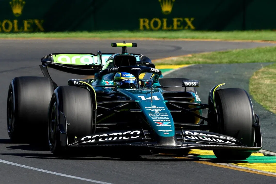 FILE PHOTO: Formula One F1 - Australian Grand Prix - Melbourne Grand Prix Circuit, Melbourne, Australia - March 24, 2024 Aston Martin's Fernando Alonso in action during the race REUTERS/Mark Peterson/File Photo