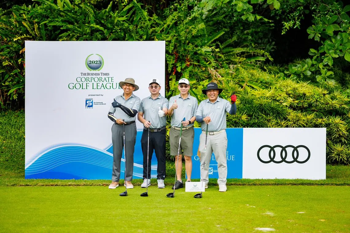 The Singapore Pools team (from left): former Cabinet Minister Dr Yaacob Ibrahim, Pools CEO Lam Chee Weng, Pools board member K.C. Lee and Mohd Norhelmy.