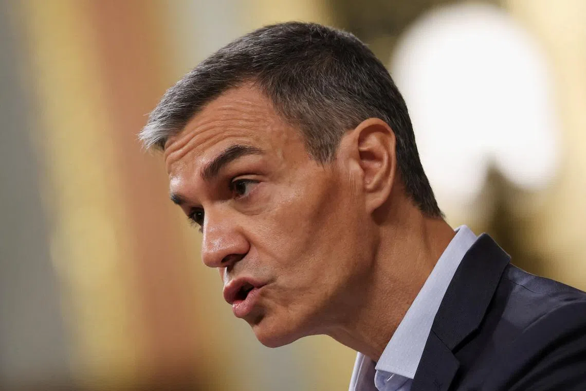 Spain’s Prime Minister Pedro Sanchez addresses parliament to respond to alleged corruption cases linked to his Socialist party, in Madrid, Spain, June 24, 2026. REUTERS/Violeta Santos Moura