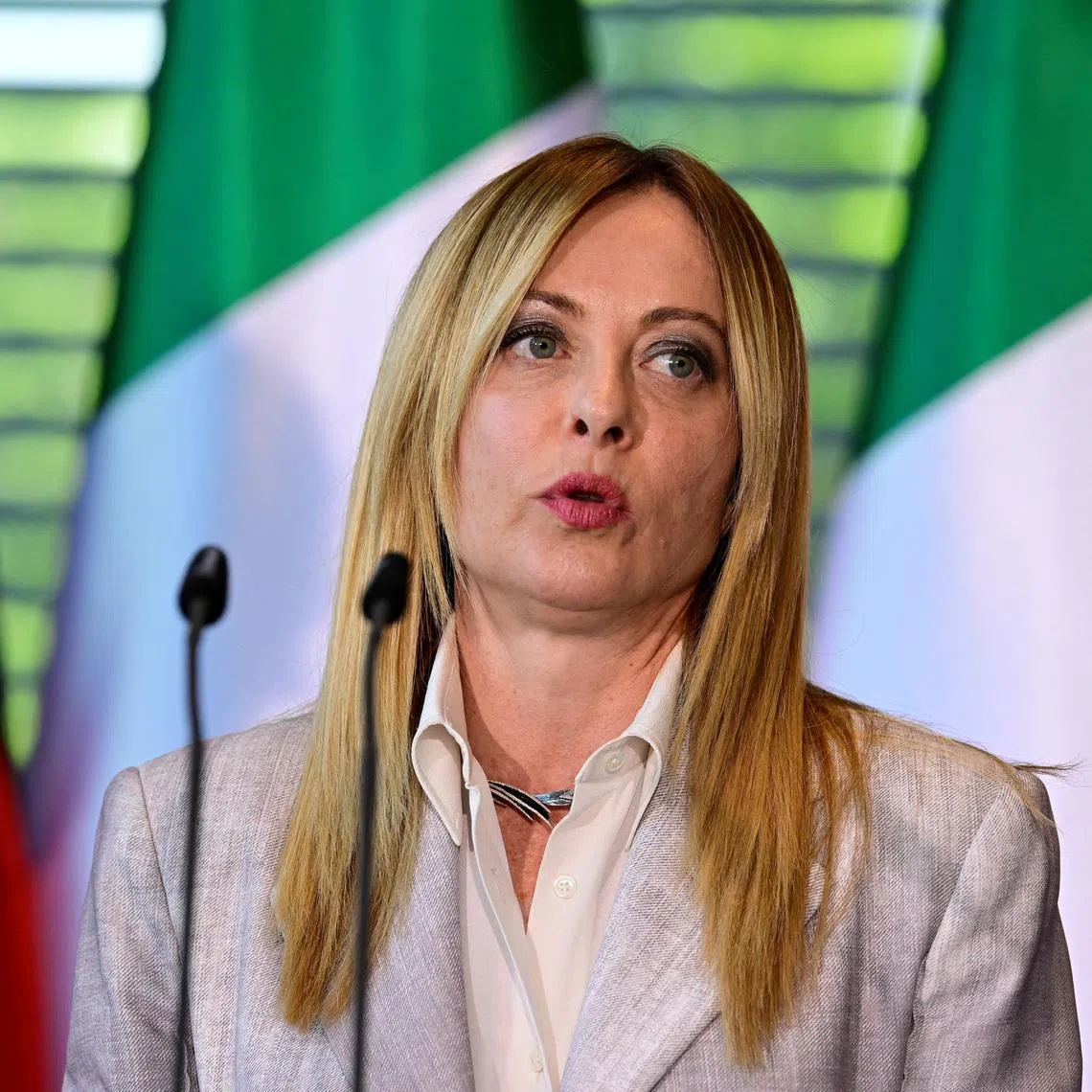 Italy's Prime Minister Giorgia Meloni addresses the press at the end of a meeting with state leaders of the European Group of Five (E5) at the Chancellery in Berlin, Germany, June 24, 2026    JOHN MACDOUGALL/Pool via REUTERS