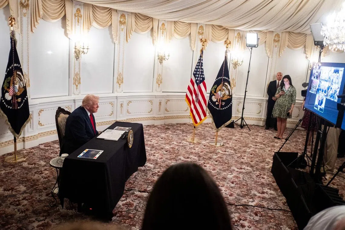 President Donald Trump holds a video call to thank members of the military for their service on Nov 27.
